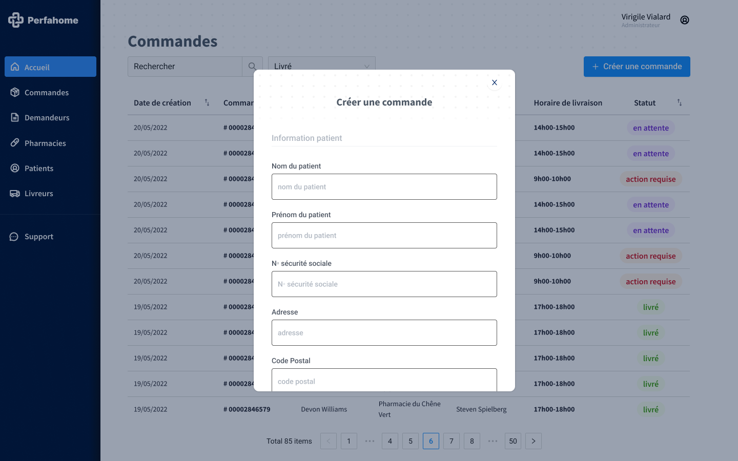Perfahome order creation step 1